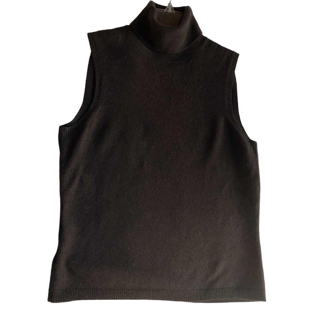 Vintage Ann Taylor 100% Cashmere chocolate brown sleeveless turtleneck sweater